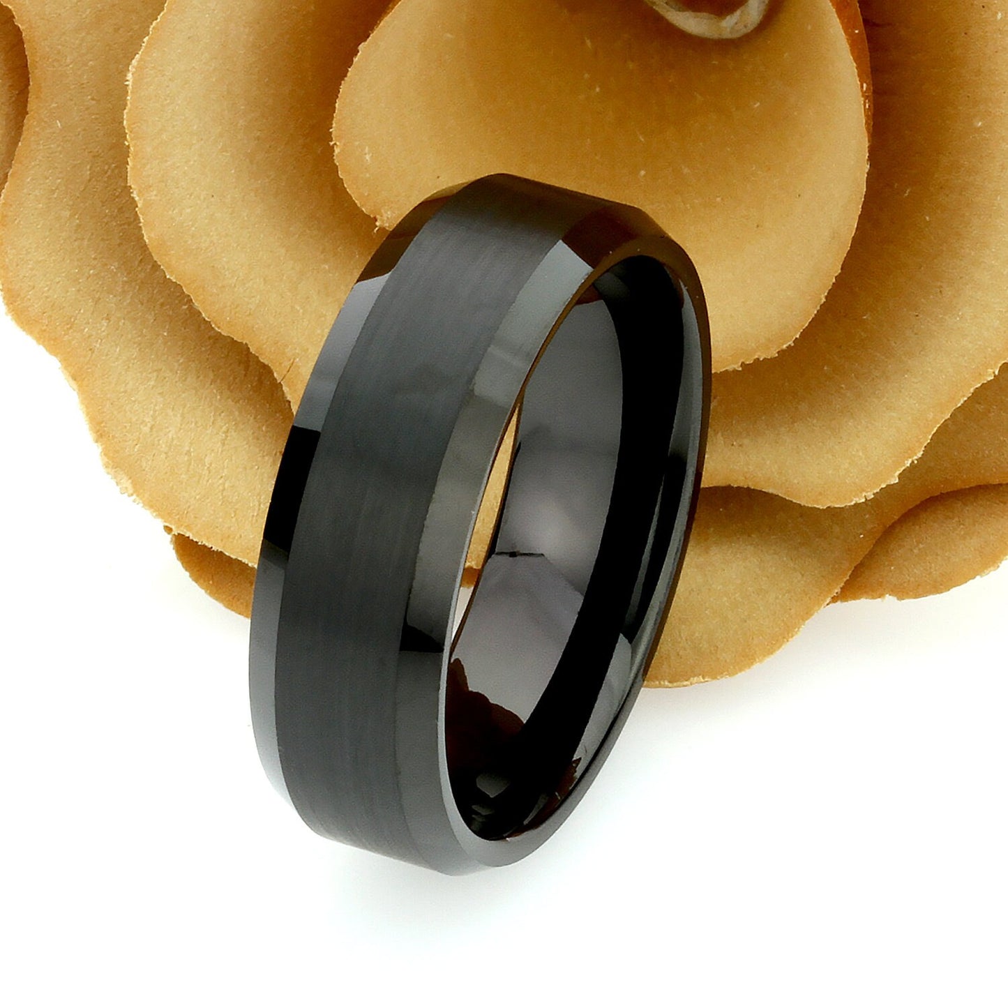 His And Hers Tungsten Wedding Band Set, Men & Women, 8mm, 6mm, Matte Top, Black Tungsten Carbide Ring, Promise Ring For Couple, Wood Box