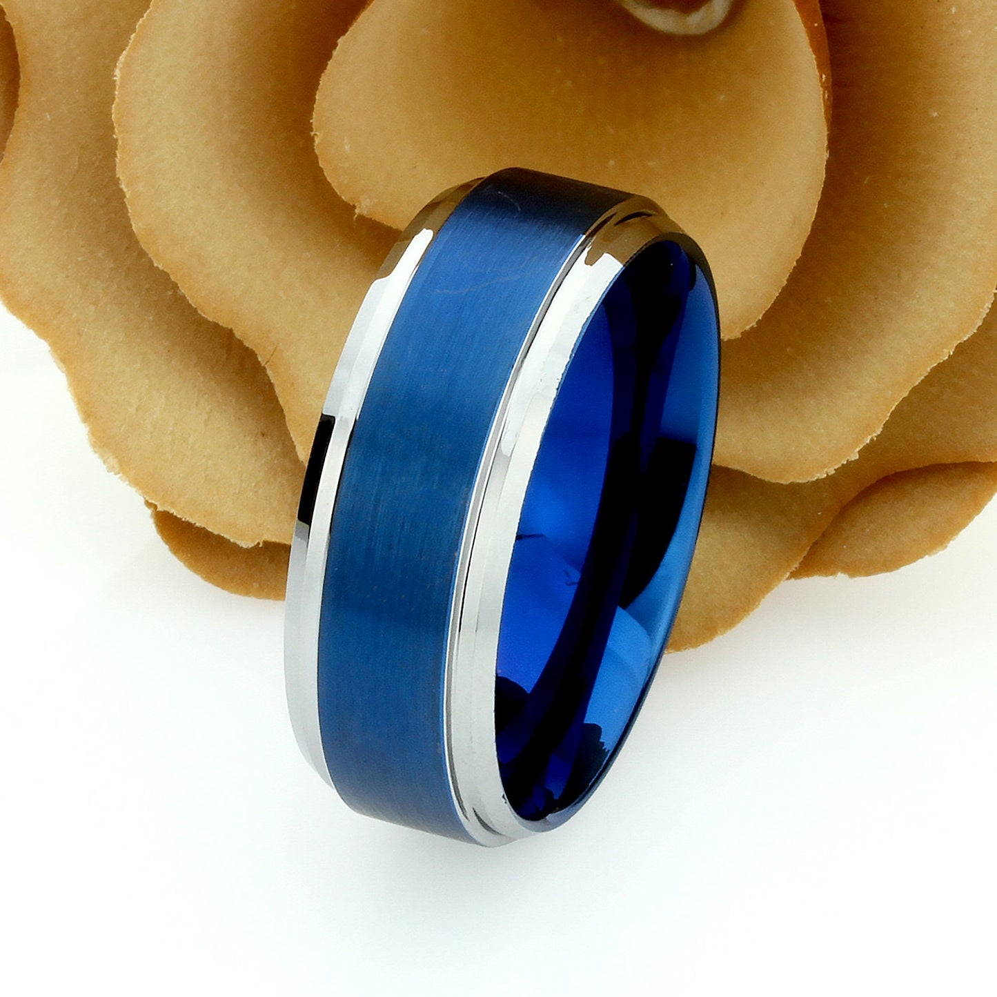 His And Hers Tungsten Wedding Band Set, Men & Women, 9mm, 6mm, Matte Center Blue Ring, Blue, Tungsten Carbide Ring, , Couple Gift