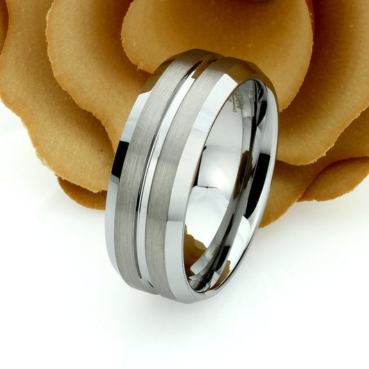 His And Hers Tungsten Wedding Band Set,Men & Women,9mm,7mm,Grooved Matte Ring,Tungsten Carbide Ring, Promise Ring For Couple, Couple Gift