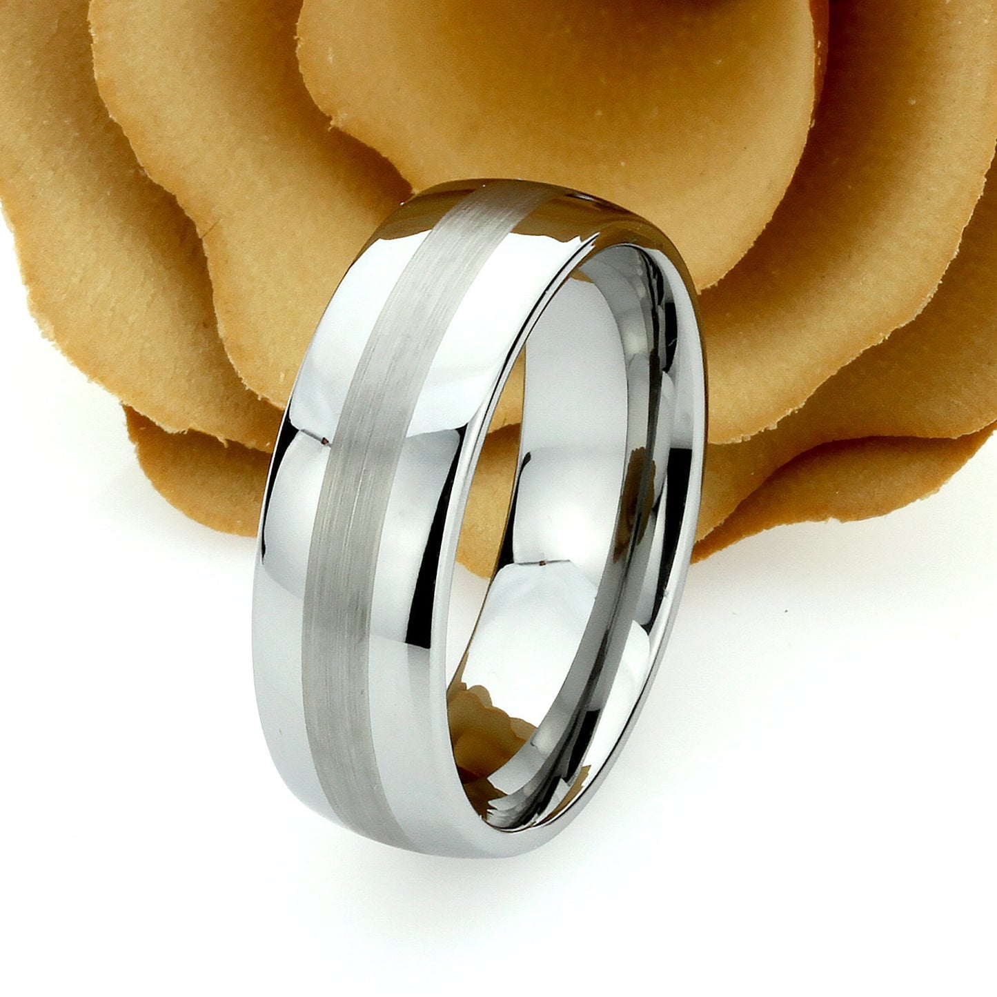 His And Hers Tungsten Wedding Band Set,Men & Women,8mm,6mm,Matte Center Domed Ring,Tungsten Carbide Ring, Promise Ring For Couple, Wood Box