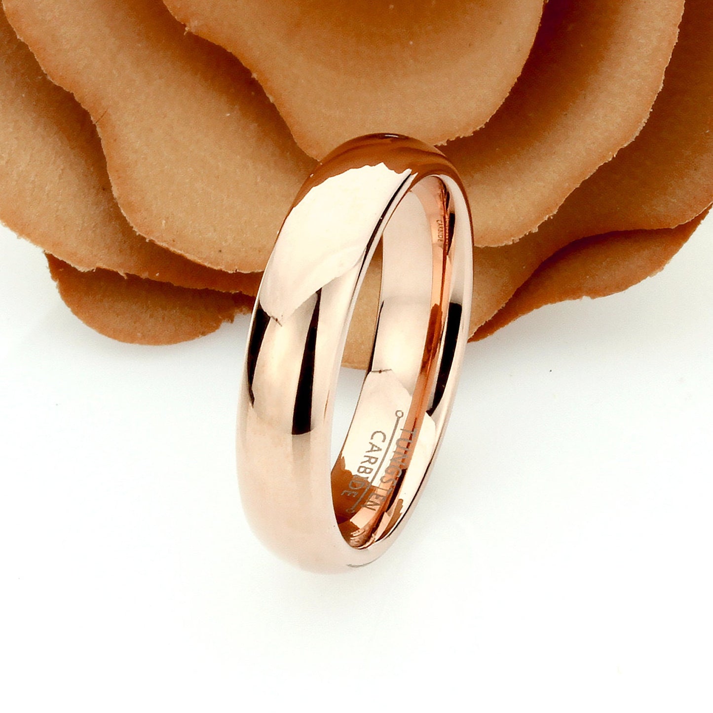 Rose Gold Tungsten Wedding Band Men, Custom Engraving 5mm Domed Tungsten Ring Men, Tungsten Carbide Mens Promise Ring, Husband Gift
