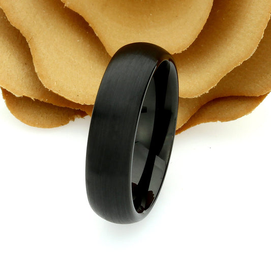 Tungsten Wedding Band Women, Tungsten Ring Women, Black,6mm Matte Black Domed,Black Tungsten Carbide Ring,Tungsten Promise Ring