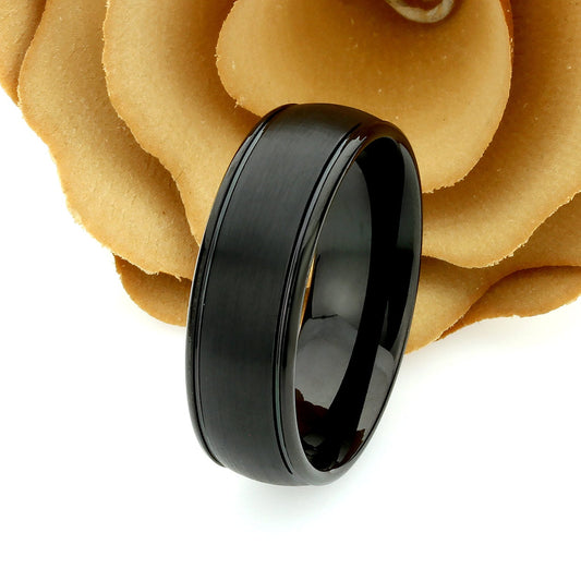 His And Hers Black Tungsten Wedding Band Set,Men & Women,8mm,6mm,Matte Domed,Black Tungsten Carbide Ring, Promise Ring For Couple