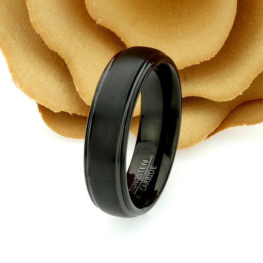 Tungsten Ring, Women's Tungsten Wedding Band, Women's Black Wedding Band, Black Tungsten Ring Band, Anniversary Ring, 6mm Brushed Dome Ring