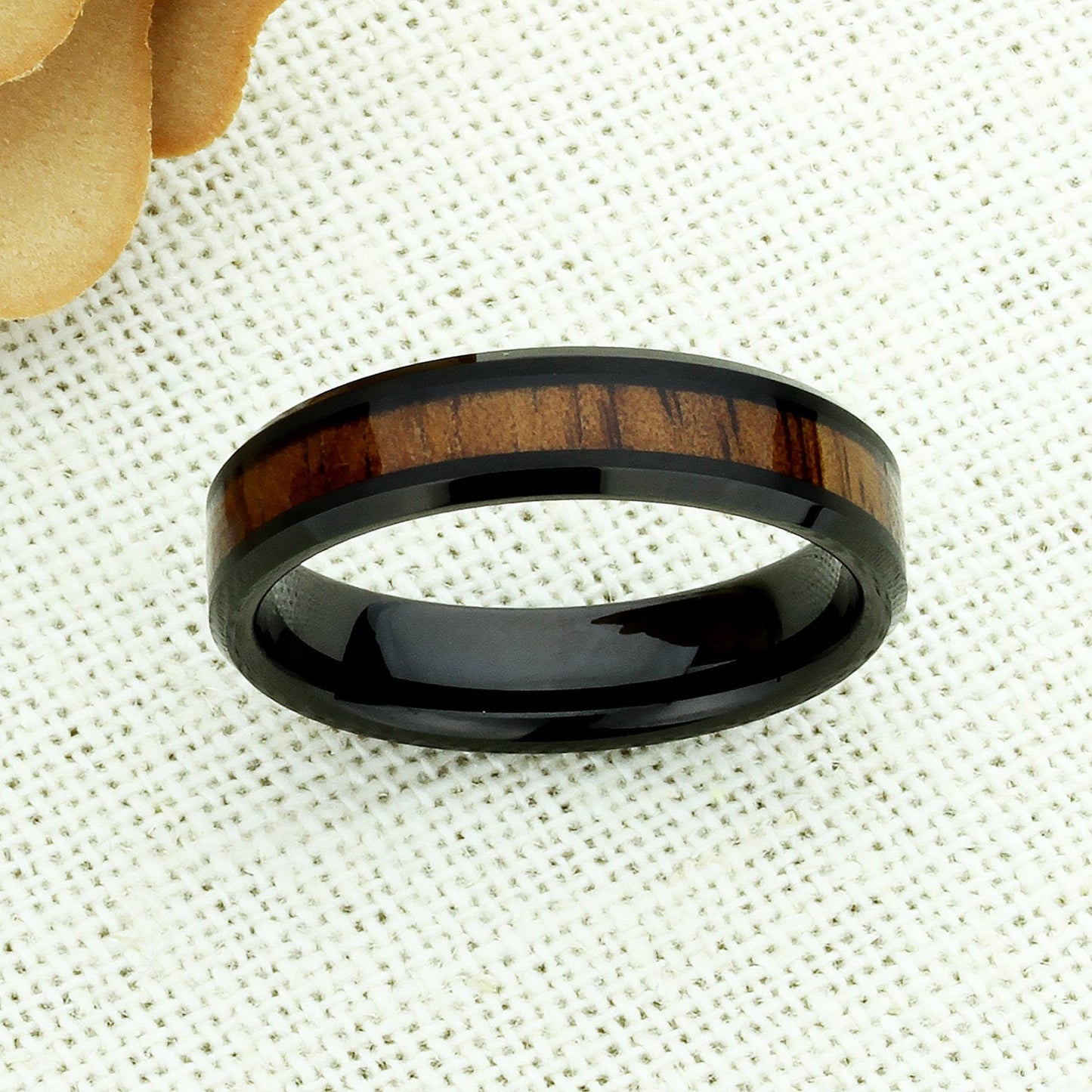 Black Tungsten Wedding Band, 6mm, 8mm, Black Koa Wood Inlay, Black Tungsten Carbide Ring, Promise Ring For Couple, Couple Gift