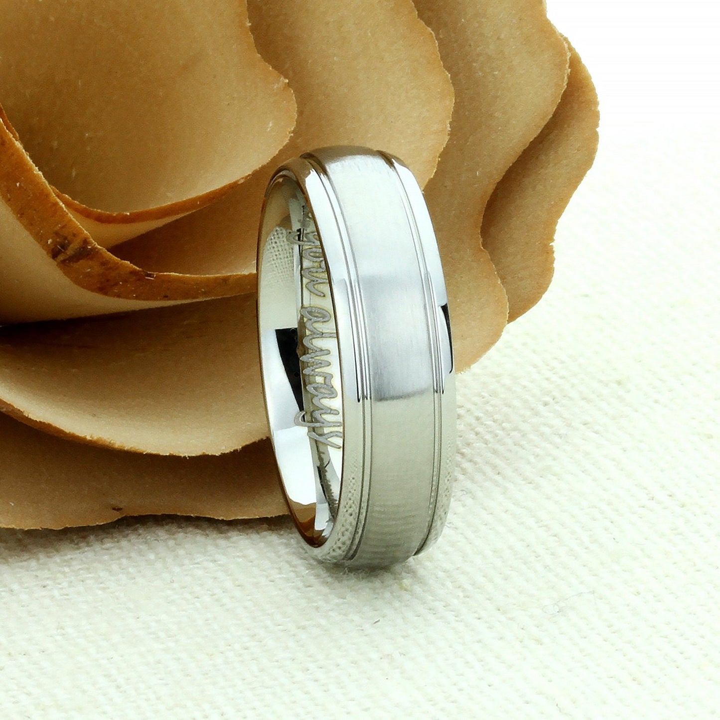Stainless Steel Wedding Band Men Women, 6mm Matte Center Domed Classy, Stainless steel Promise Ring Men Women, Stainless Steel Band Ring