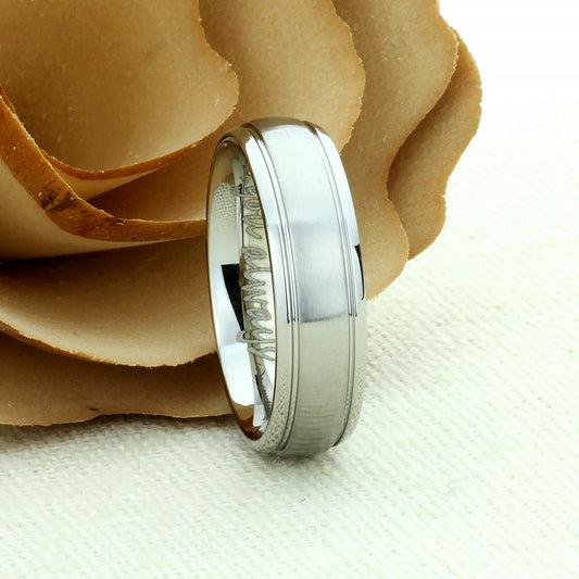 Stainless Steel Wedding Band Men Women, 6mm Matte Center Domed Classy, Stainless steel Promise Ring Men Women, Stainless Steel Band Ring