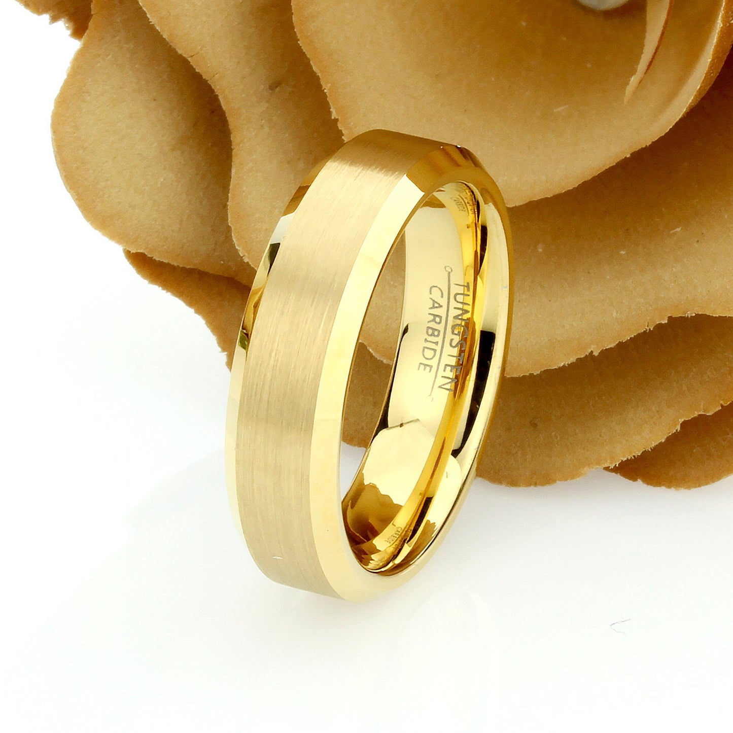 His And Hers Tungsten Wedding Band Set,Men & Women,8mm,6mm,Yellow Gold Beveled Ring,Tungsten Carbide Ring, Promise Ring For Couple