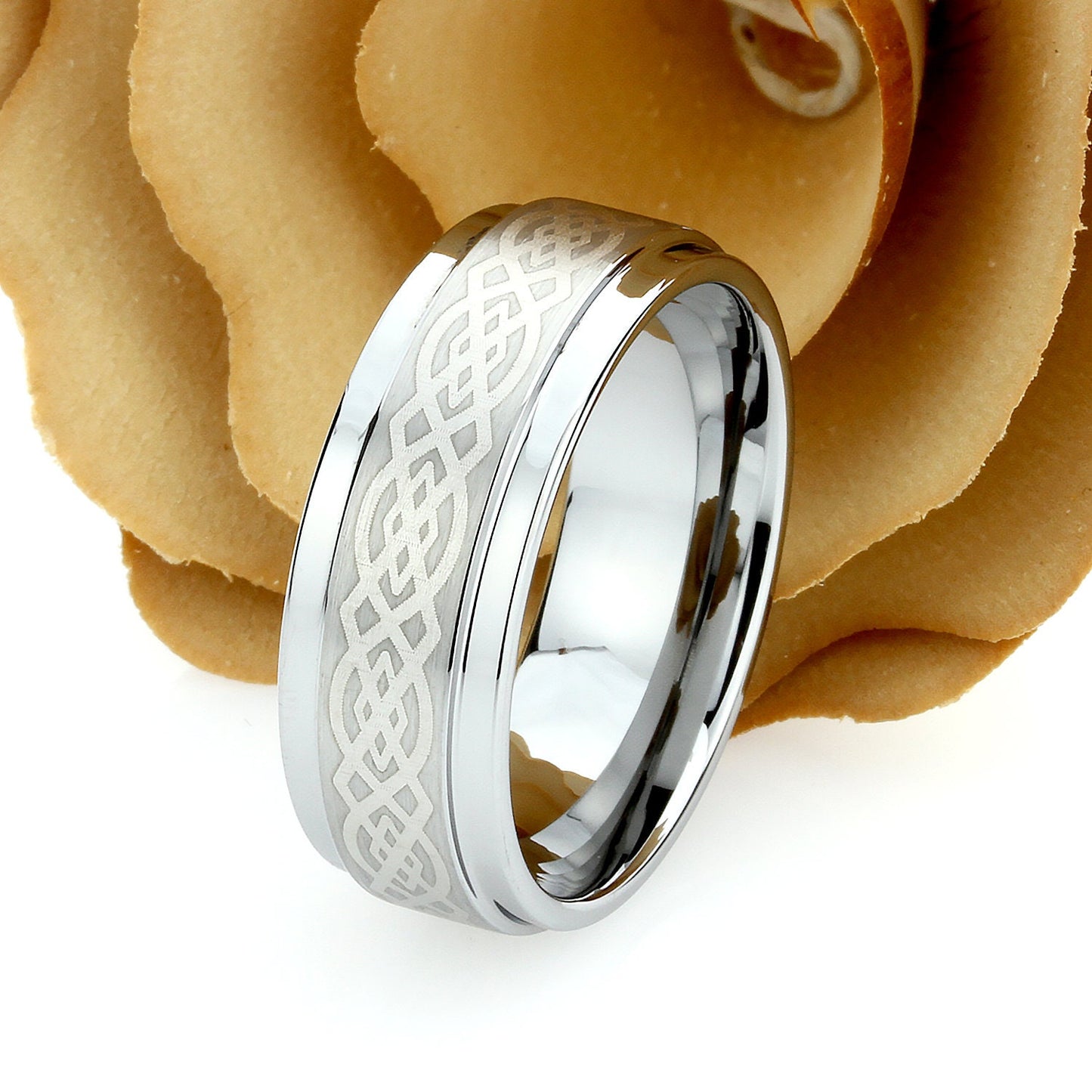 His And Hers Tungsten Wedding Band Set,Men & Women,9mm,7mm,Irish Celtic Knot Pattern,Tungsten Carbide Ring, Promise Ring, Wood Box