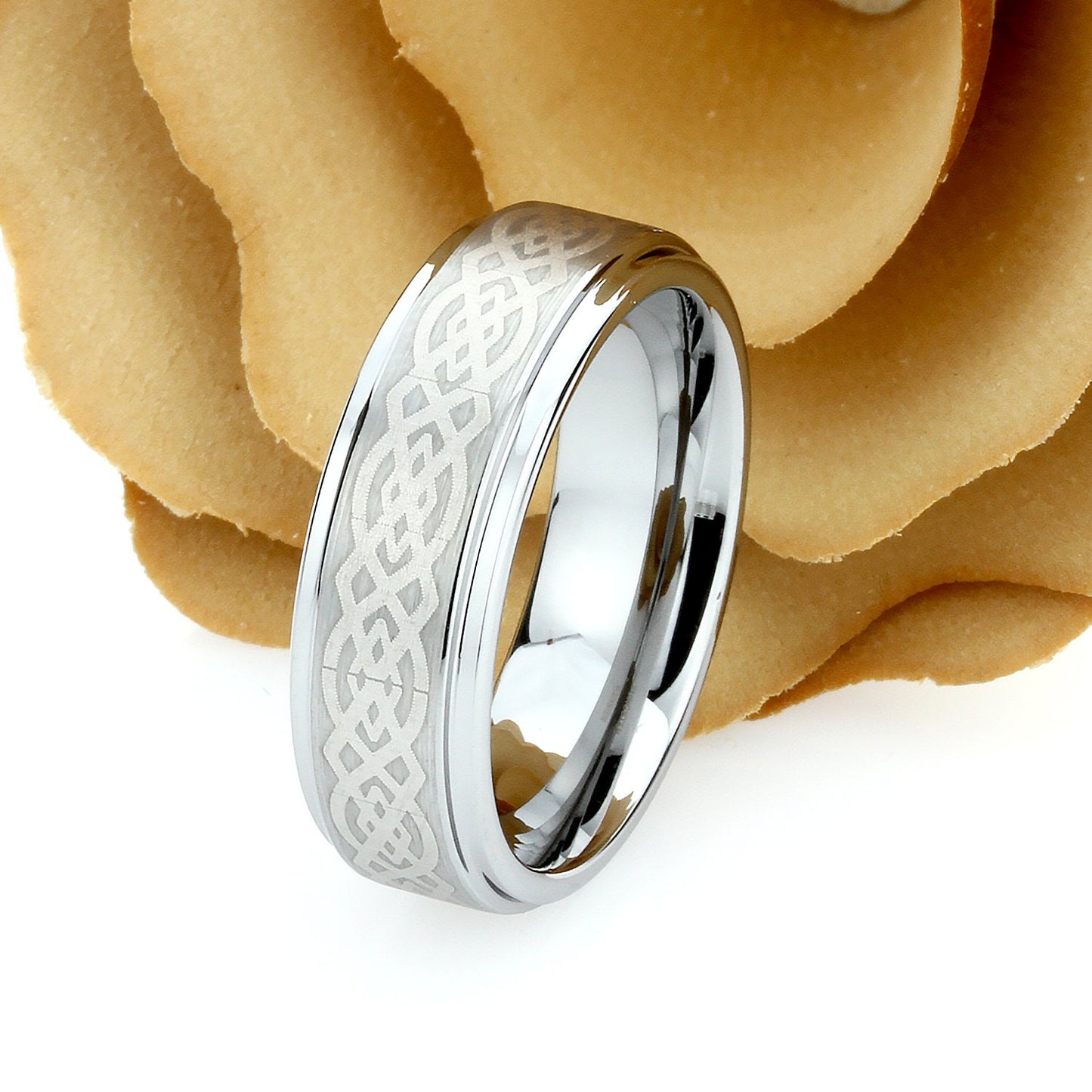 His And Hers Tungsten Wedding Band Set,Men & Women,9mm,7mm,Irish Celtic Knot Pattern,Tungsten Carbide Ring, Promise Ring, Wood Box