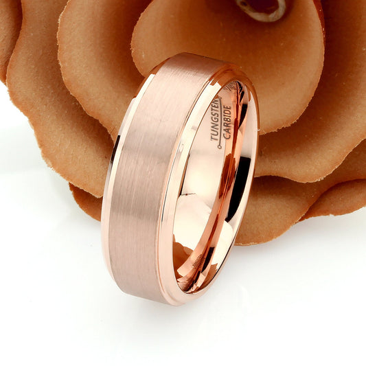 Tungsten Wedding Band Men Rose Gold, 8mm Matte Tungsten Ring For Men, Mens Rose Gold Tungsten Promise Ring, Husband Gift
