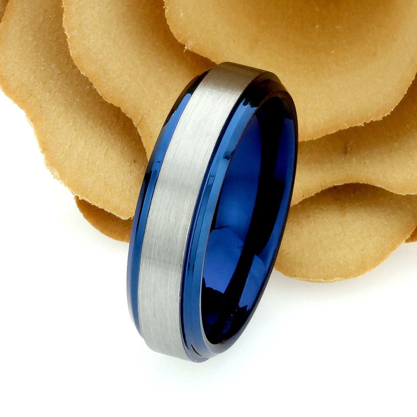 His And Hers Tungsten Wedding Band Set,Men & Women,8mm,6mm,Matte Top Blue Ring,Blue,Tungsten Carbide Ring, Promise Ring For Couple