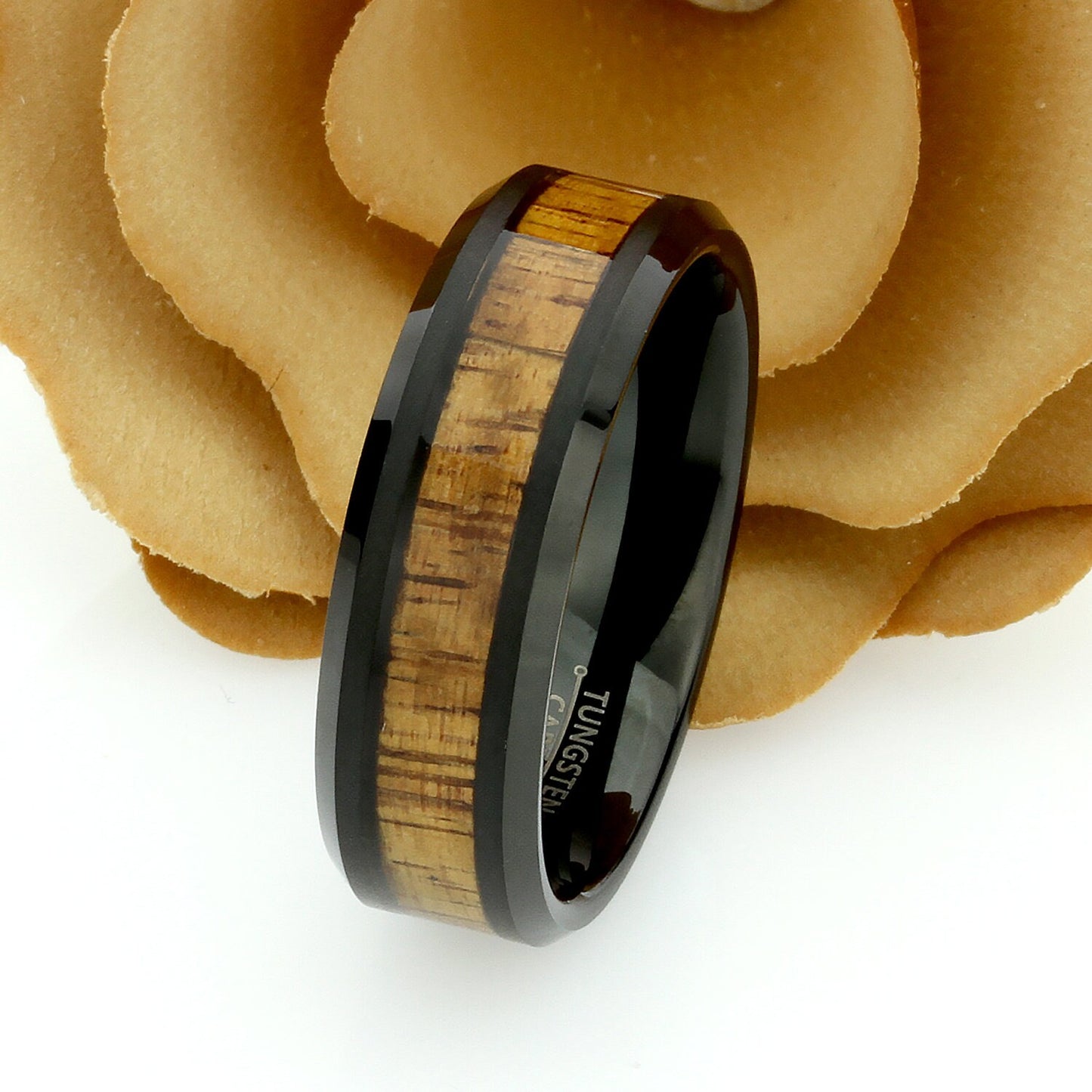 His And Hers Tungsten Wedding Band Set,Men & Women,8mm,6mm,Hawaiian Koa Wood Inlay, Tungsten Carbide Ring, Promise Ring For Couple