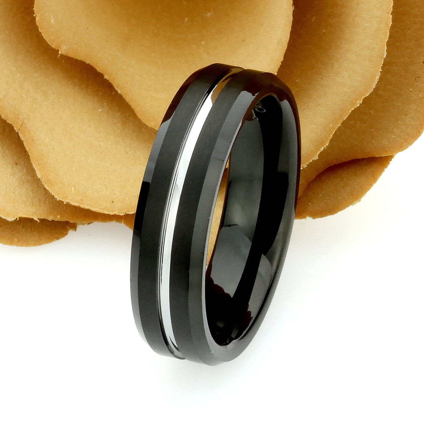 His And Hers Tungsten Wedding Band Set,Men & Women,8mm,6mm,Two Tone Grooved Black Tungsten Carbide Ring, Promise Ring For Couple