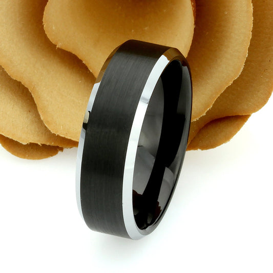 His And Hers Tungsten Wedding Band Set,Men & Women,8mm,6mm,Two Tone Matte Black Tungsten Carbide Ring, Promise Ring For Couple