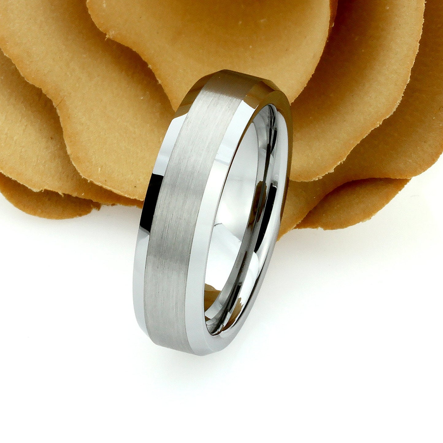 His And Hers Tungsten Wedding Band Set, Men & Women, 8mm, 6mm, Matte Center Beveled Tungsten Ring, Promise Ring For Couple