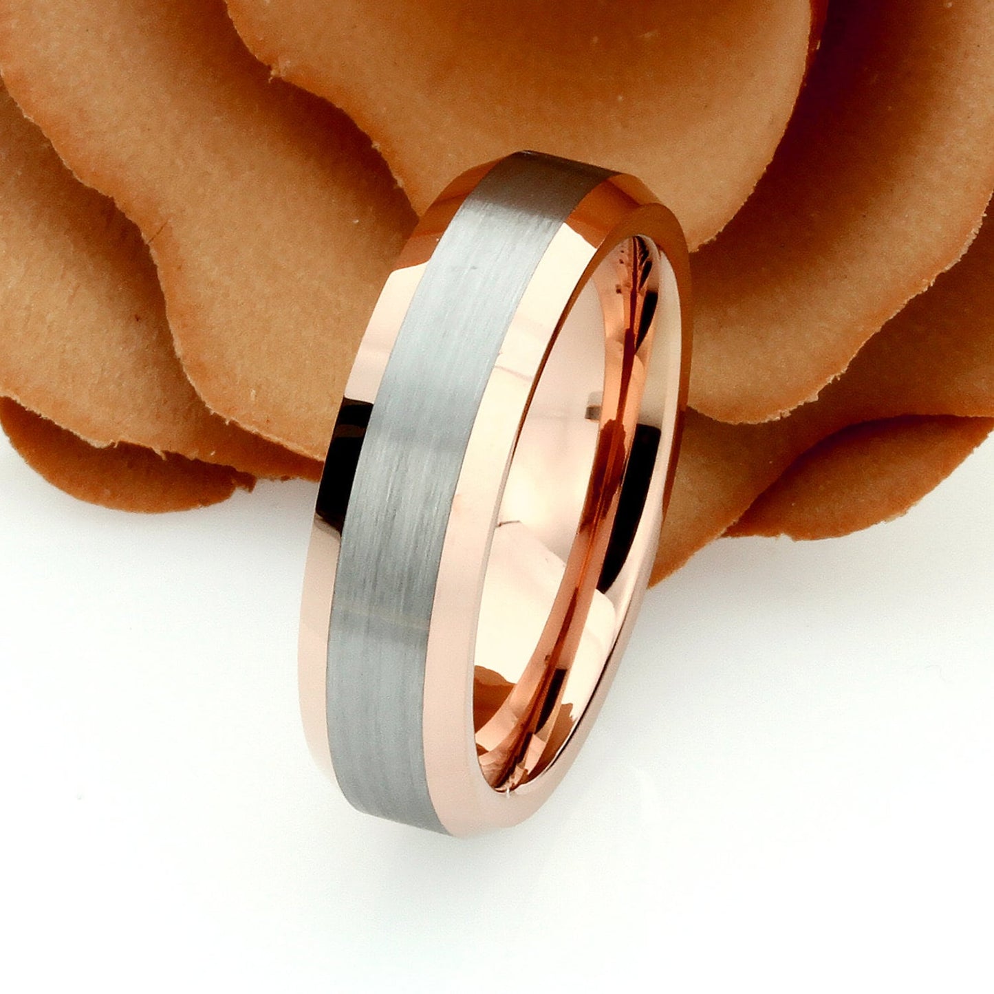 His And Hers Tungsten Wedding Band Set,8mm,6mm,Matte Center Rose Gold Tone Ring, Tungsten Carbide Ring, Promise Ring For Couple, Wood Box