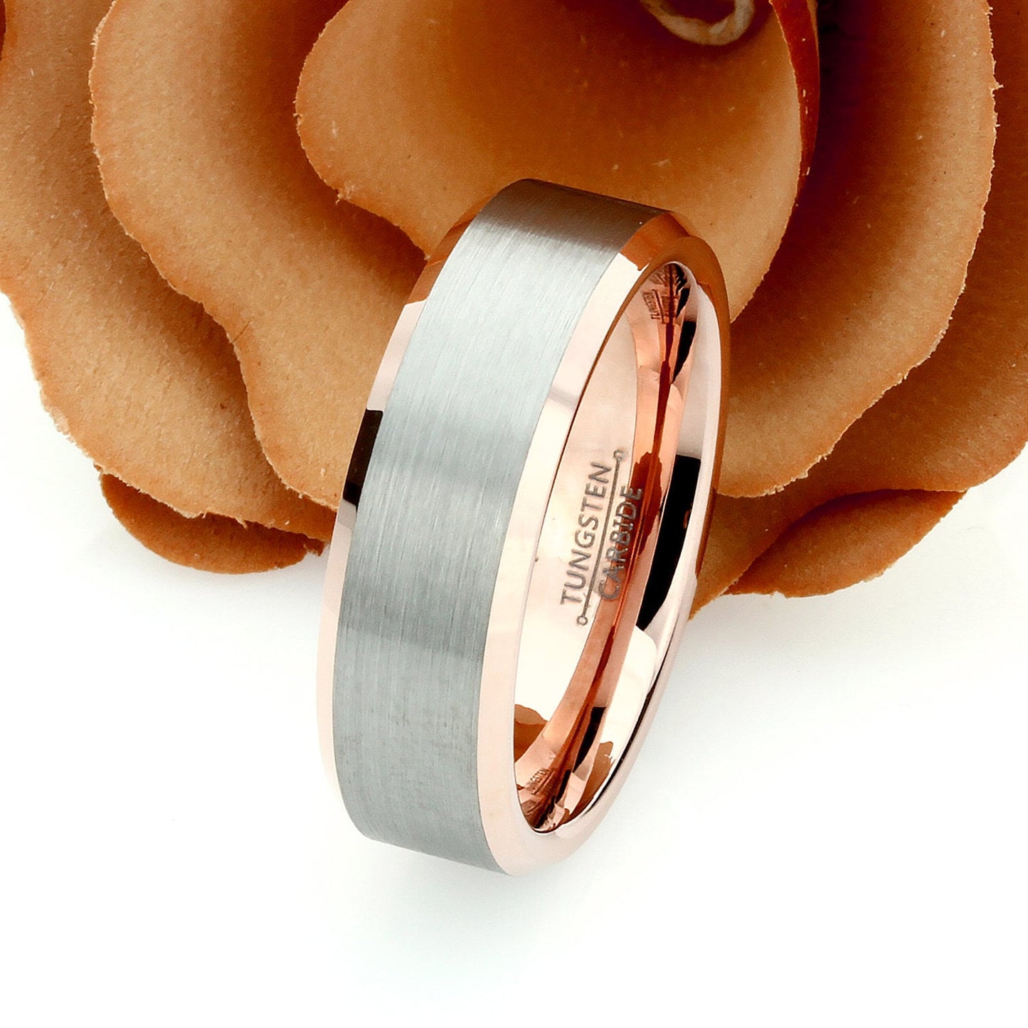 His And Hers Tungsten Wedding Band Set,8mm,6mm,Matte Center Rose Gold Tone Ring, Tungsten Carbide Ring, Promise Ring For Couple