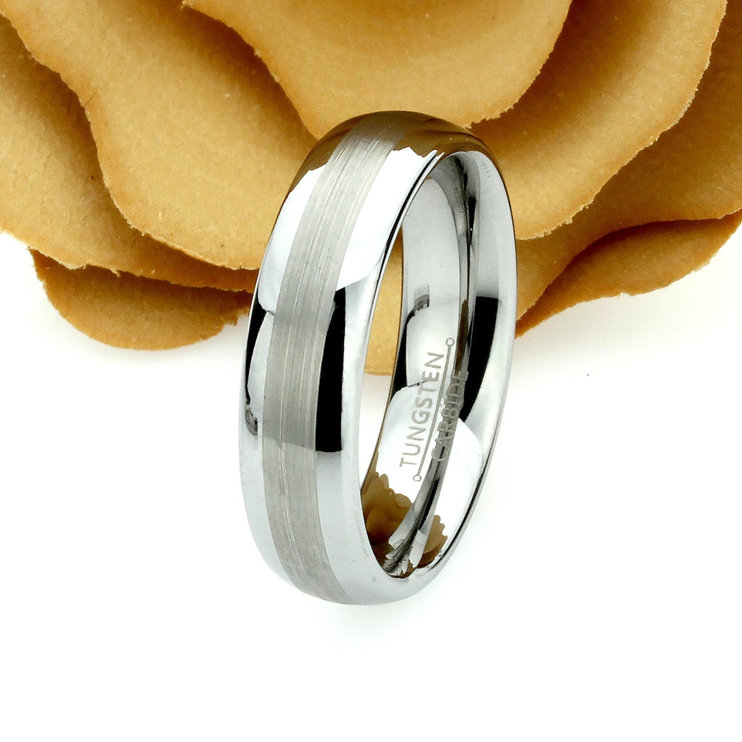 His And Hers Tungsten Wedding Band Set,Men & Women,8mm,6mm,Matte Center Domed Ring,Tungsten Carbide Ring, Promise Ring For Couple, Wood Box