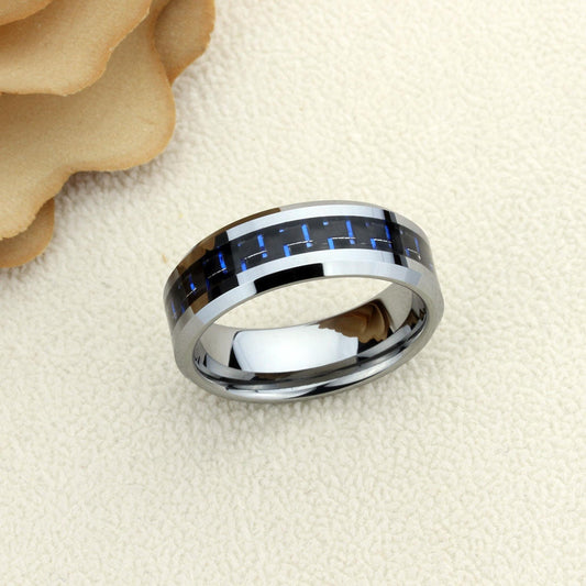 Tungsten Wedding Band Women, Tungsten Ring Women, 6mm Blue Carbon Fiber Inlay Tungsten Carbide Ring,Tungsten Ring,Womens Promise Ring