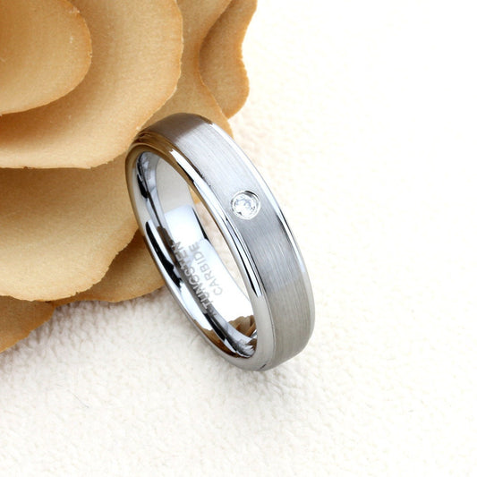 Tungsten Wedding Band Women, Tungsten Ring Women, 6mm Single Stone Tungsten Carbide Ring,Tungsten Promise Ring,Womens Promise Ring