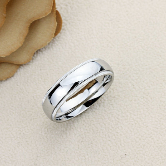 Stainless Steel Wedding Band Men Women, 6mm Milgrain Edges Domed Classy, Stainless steel Promise Ring Men Women, Stainless Steel Band Ring