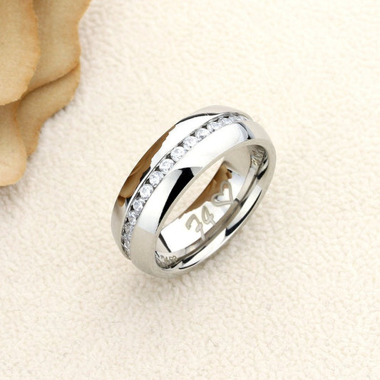 Stainless Steel Wedding Band Men Women, 7mm CZ Eternity Band, Stainless steel Promise Ring Men Women, Stainless Steel Band Ring