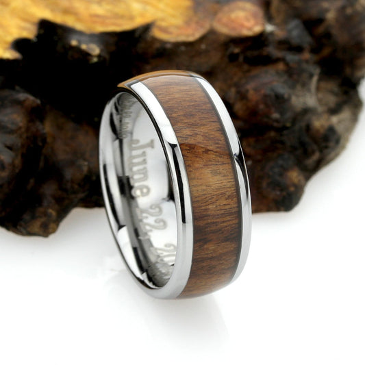 Rose Wood Barrel Tungsten Wedding Band Men, 8mm Tungsten Ring Men, Wood Tungsten Promise Ring For Men, Husband Gift