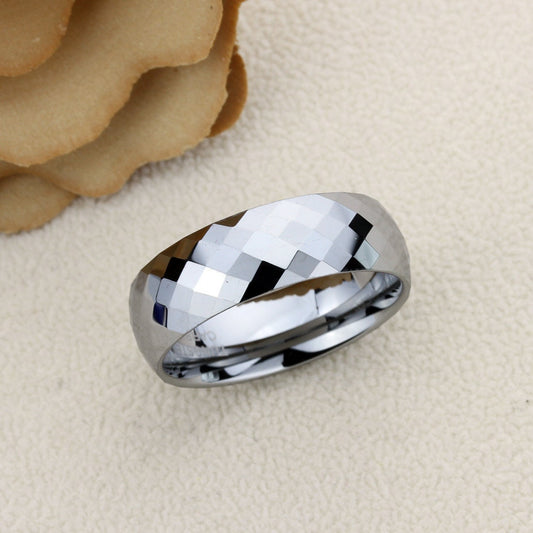 Tungsten Wedding Band Women, Tungsten Ring Women,  6mm Multi Faceted High Polish Tungsten Carbide Ring,Tungsten Ring,Womens Promise Ring