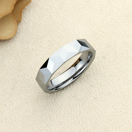 Tungsten Wedding Band Women, Tungsten Ring Women, 6mm Triangular Prism Patterns Tungsten Carbide Ring,Tungsten Ring,Womens Promise Ring