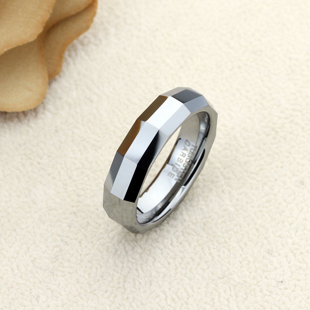 Tungsten Wedding Band Women, Tungsten Ring Women,  5.5mm Rectangular Pattern Domed Tungsten Carbide Ring,Tungsten Ring,Womens Promise Ring