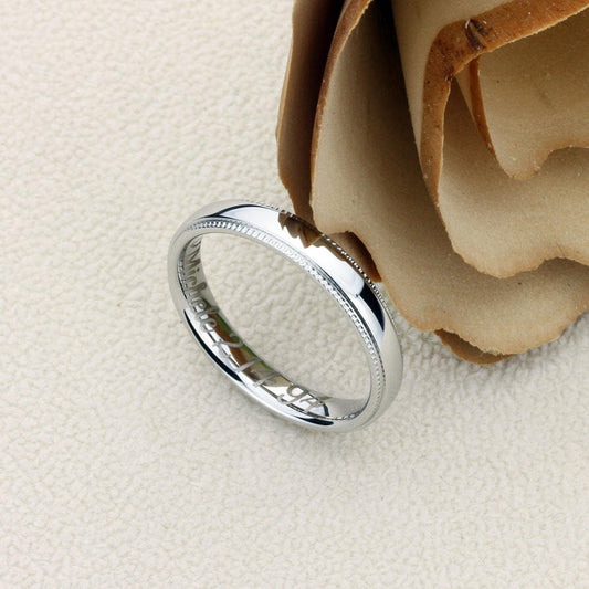Stainless Steel Wedding Band Women, 4mm, Milgrain Edges Domed Classy Ring, Stainless steel Promise Ring Women, Stainless Steel Band