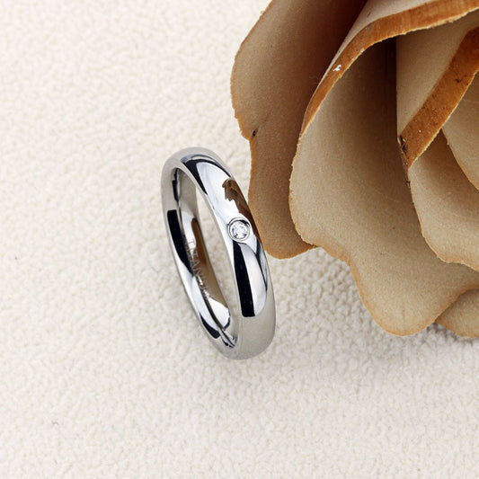 Stainless Steel Wedding Band Women, 4mm Single CZ Accented Domed Classy, Stainless steel Promise Ring Women, Stainless Steel Band