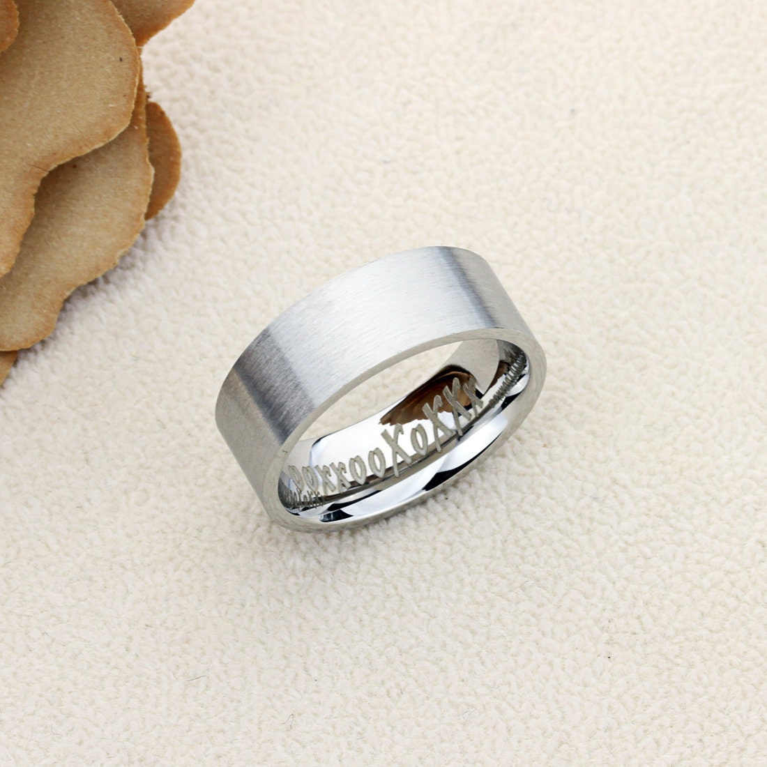 Stainless Steel Wedding Band Men Women, 8mm, Matte Flat Top, Stainless steel Promise Ring Men Women, Stainless Steel Band Ring