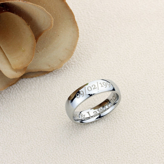 Personalized Outside Inside Custom Engraving Stainless Steel Wedding Band Promise Ring 6MM Polisheded Ring, Personalized Ring, Memorial Gift