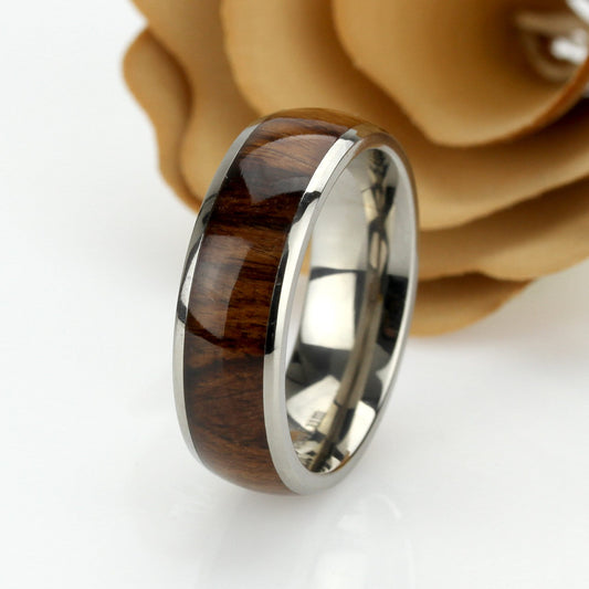 Titanium Wood Wedding Band,Men & Women,Titanium Wood Wedding Band,8mm,Rosewood Inlay,Natural Wood Ring For Men Women,Mens Wedding Band