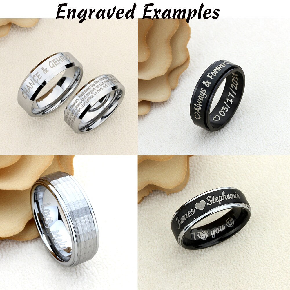 His And Hers Stainless Steel Wedding Band Set, 8mm, 6mm, Matte Dome Ring, Stainless Steel Promise Ring Set, Steel Ring For Couple