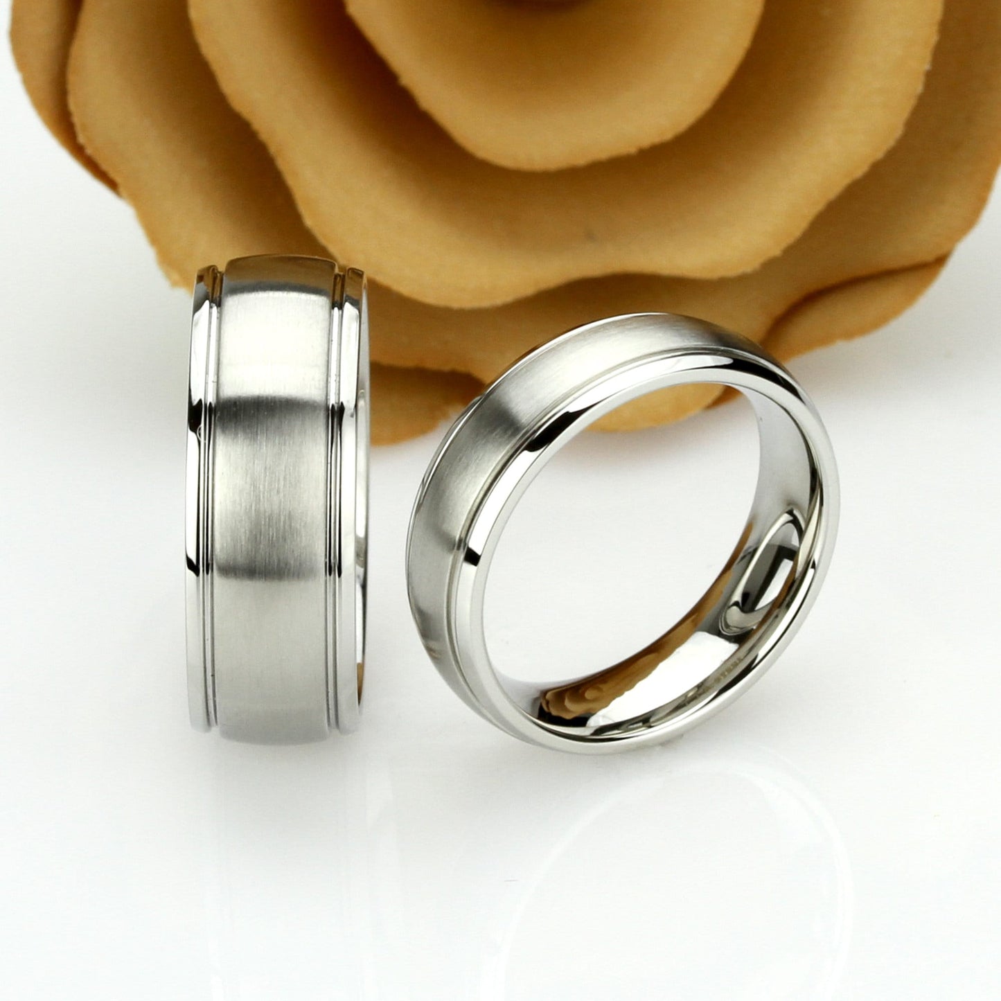 His And Hers Stainless Steel Wedding Band Set, 8mm, 6mm, Matte Dome Ring, Stainless Steel Promise Ring Set, Steel Ring For Couple