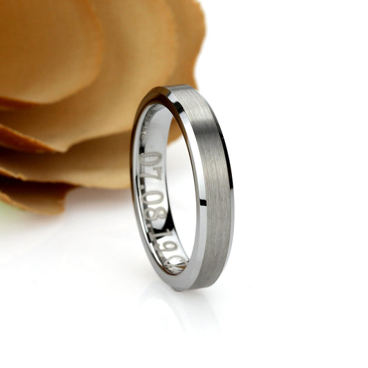 Tungsten Ring, Women's Tungsten Wedding Band, Women's Tungsten Ring Band, Anniversary Ring, Personalized Ring, 4mm Brushed Flat Ring