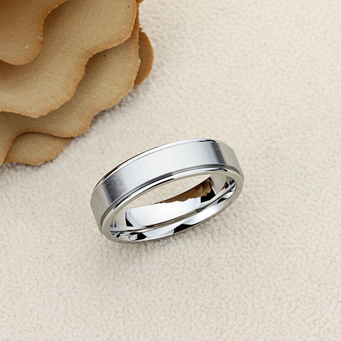 Stainless Steel Wedding Band Women, 4mm/6mm Matte Center Classy, Stainless steel Promise Ring Women, Stainless Steel Band Ring