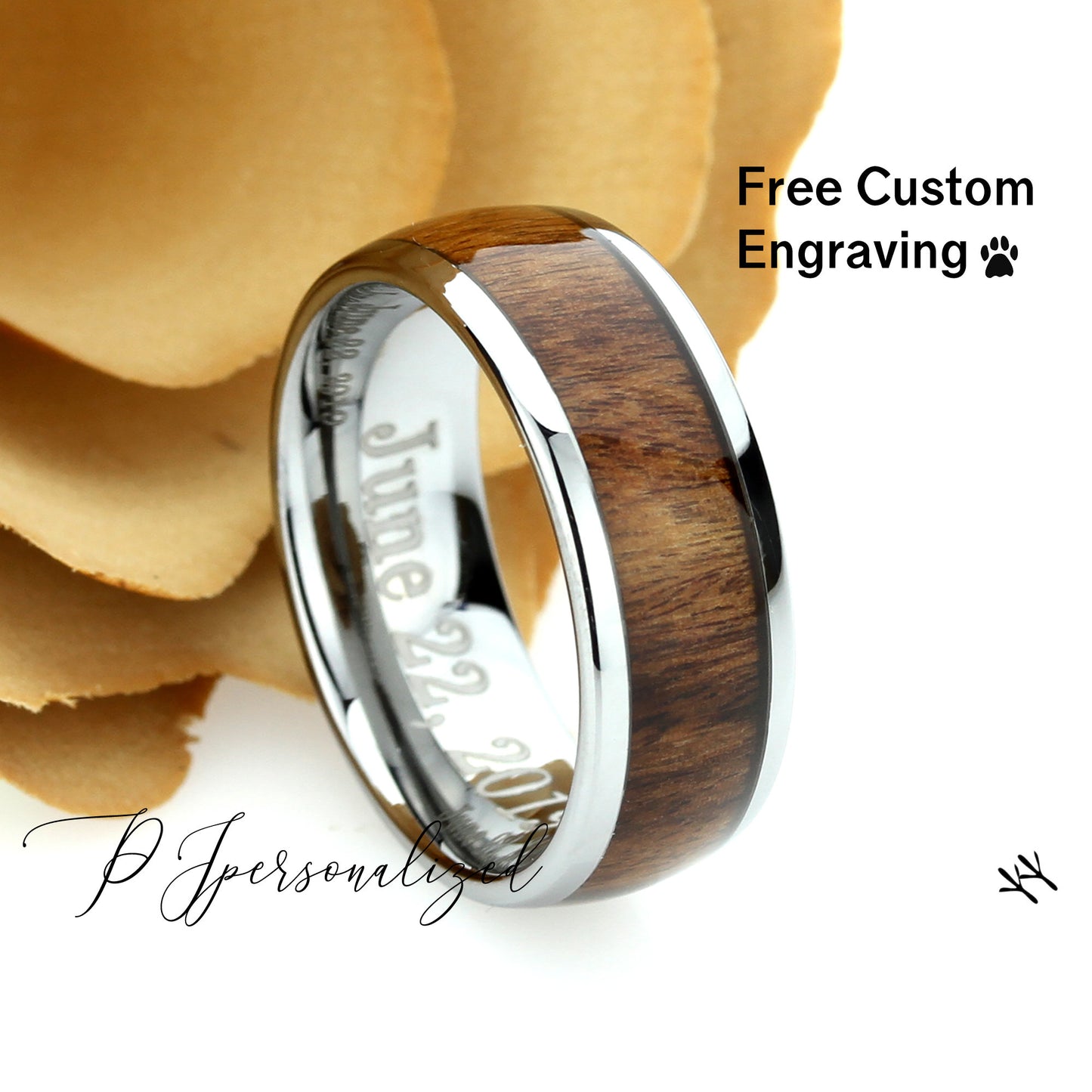 Rose Wood Barrel Tungsten Wedding Band Men, 8mm Tungsten Ring Men, Wood Tungsten Promise Ring For Men, Husband Gift