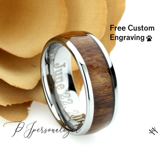 Rose Wood Barrel Tungsten Wedding Band Men, 8mm Tungsten Ring Men, Wood Tungsten Promise Ring For Men, Husband Gift