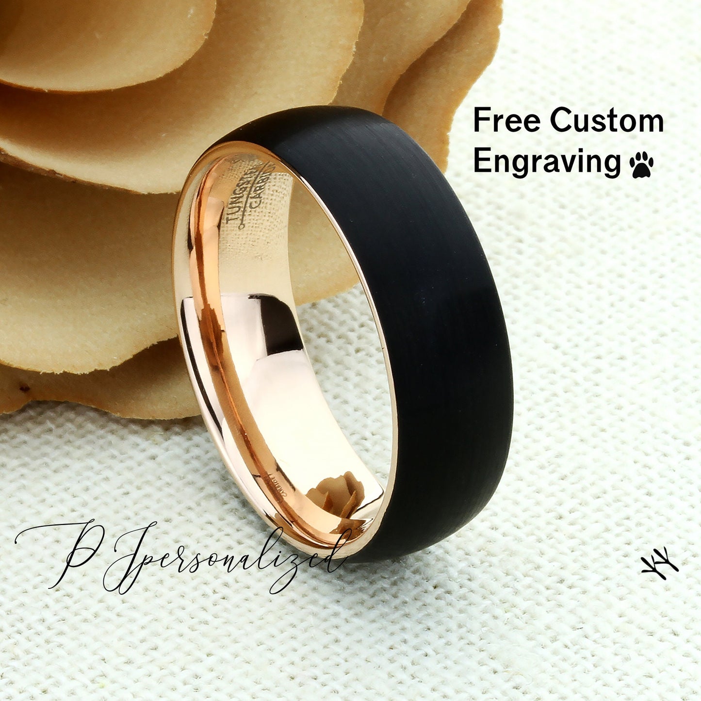 Tungsten Ring, Men's Tungsten Wedding Band, Men's Rose Gold Wedding Band, Tungsten Ring, Tungsten Band, Anniversary Ring, 8mm Black Ring