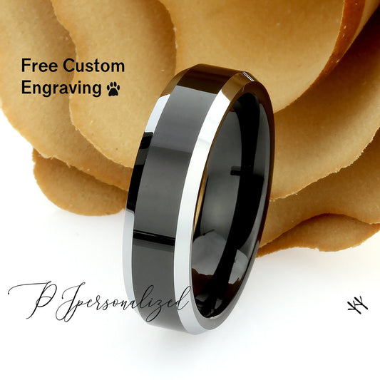 Tungsten Ring, Men's Tungsten Wedding Band, Men's Black Wedding Band, Black Tungsten Ring, Tungsten Band, Anniversary Ring, 6mm Shiny Ring