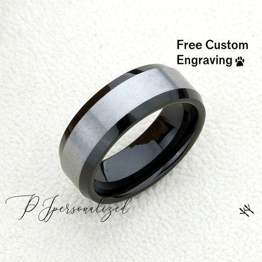 Tungsten Ring, 8mm Men's Black Tungsten Wedding Band, Gunmetal Tungsten Black Promise Ring For Men, Black Tungsten Engagement Ring For Men