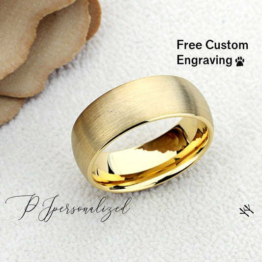 Tungsten Ring, Men's Tungsten Wedding Band, Men's Yellow Gold Wedding Band, Tungsten Ring, Tungsten Band, Anniversary Ring, 8mm Domed Ring