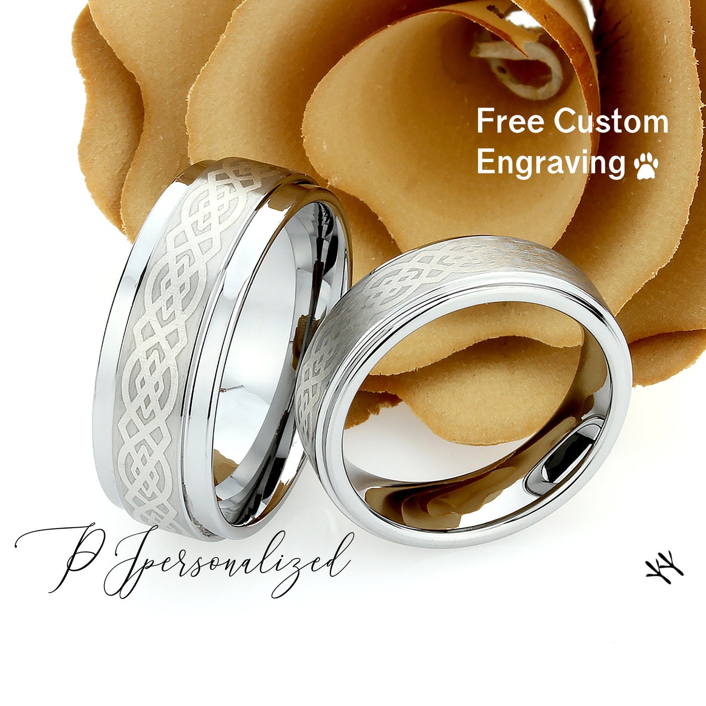 His And Hers Tungsten Wedding Band Set,Men & Women,9mm,7mm,Irish Celtic Knot Pattern,Tungsten Carbide Ring, Promise Ring, Wood Box