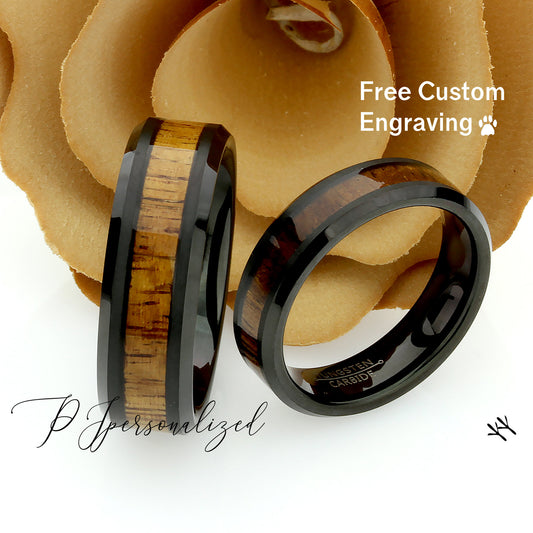 His And Hers Tungsten Wedding Band Set,Men & Women,8mm,6mm,Hawaiian Koa Wood Inlay, Tungsten Carbide Ring, Promise Ring For Couple