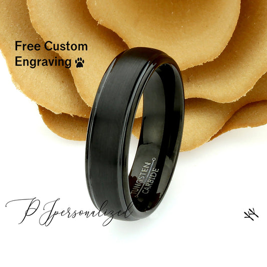 Tungsten Ring, Women's Tungsten Wedding Band, Women's Black Wedding Band, Black Tungsten Ring Band, Anniversary Ring, 6mm Brushed Dome Ring