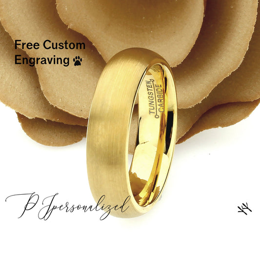 Tungsten Wedding Band Women, Tungsten Ring Women, Gold,6mm Domed Classic Matte Tungsten Carbide Ring,Tungsten Ring,Womens Promise Ring